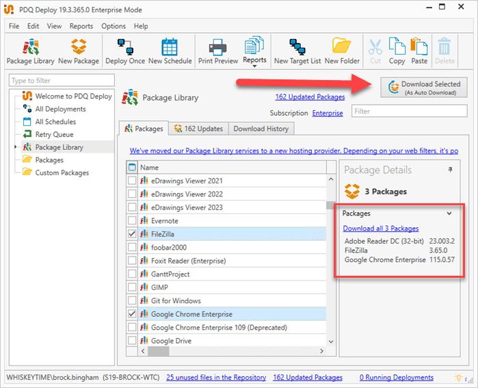 Download packages from the Package Library.