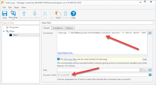 Screenshot of the PDQ Deploy interface showing entering success codes 0,1,2,3,4,5,6,7.