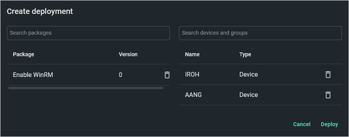 Screenshot of adding targets to a deployment in PDQ Connect.