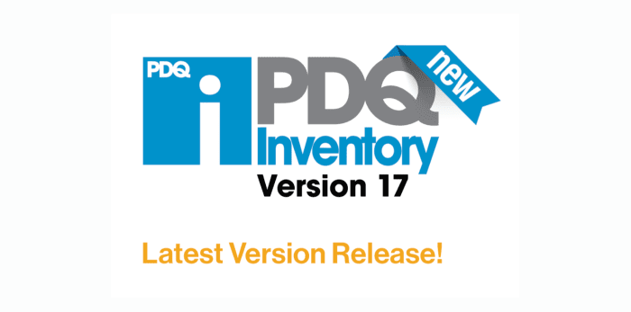 PDQ Inventory logo with a ribbon "new"