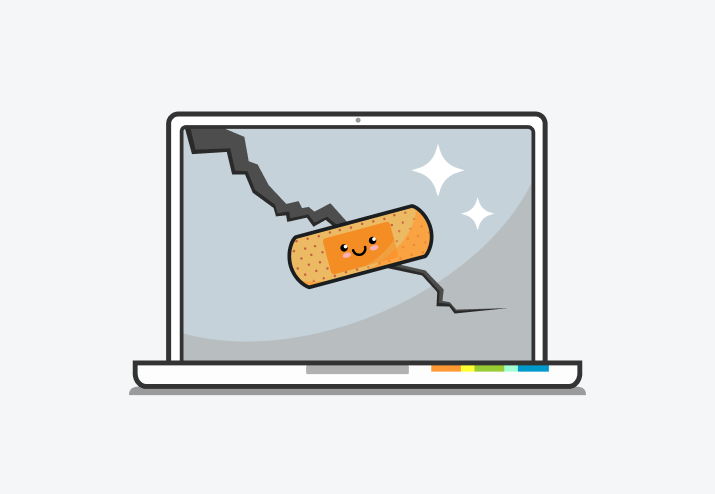 Illustration of broken computer with bandaid
