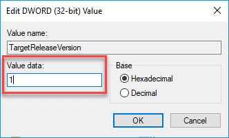 Screenshot showing the inputting the value 1 for TargetReleaseVersion.