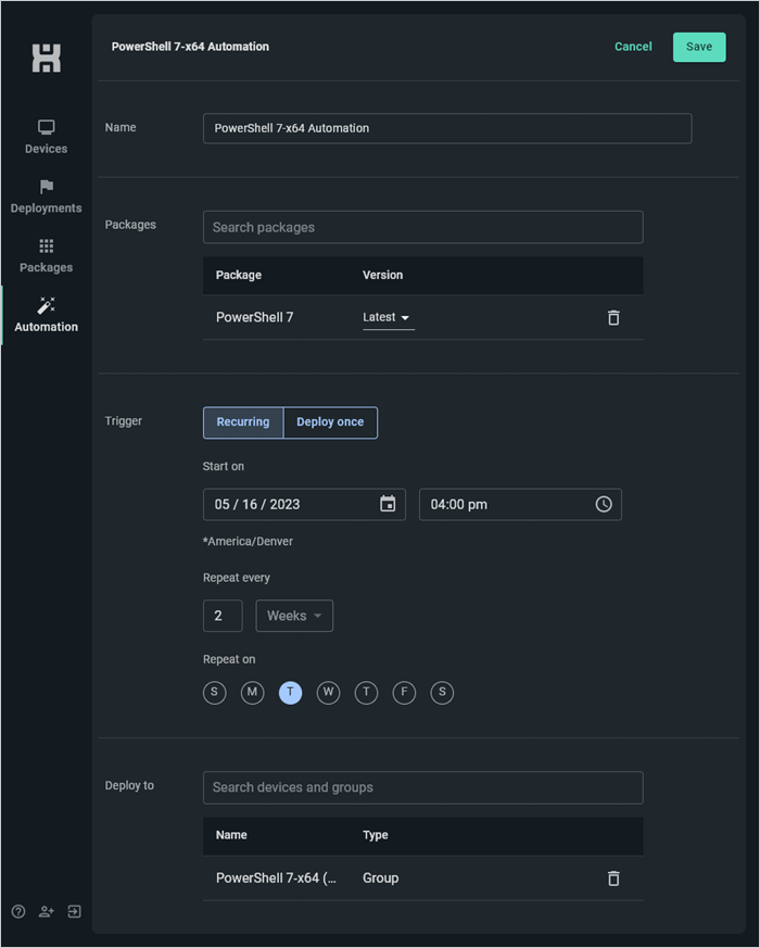 Configured automation in PDQ Connect.