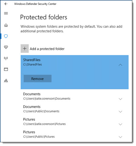 Protected Folders > Add a protected folder.
