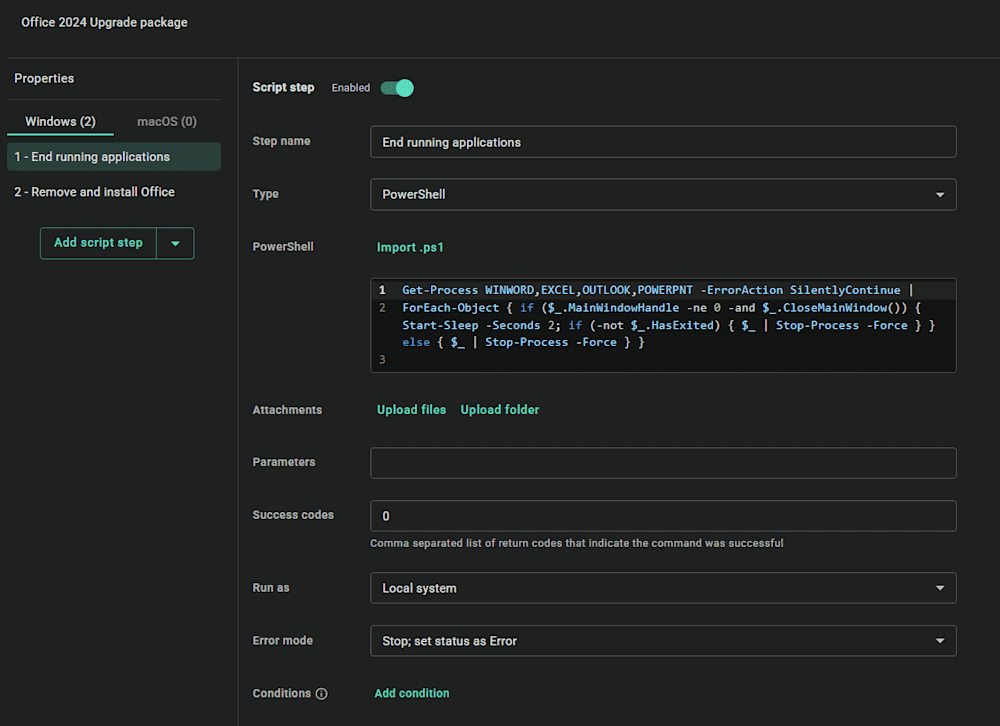 Add script to end any running tasks in PDQ Connect package.