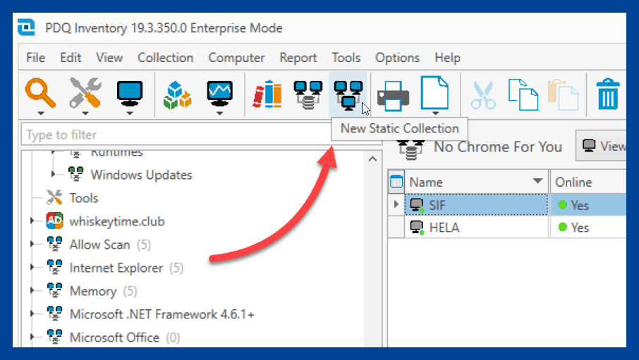 New static collection button in PDQ Inventory.