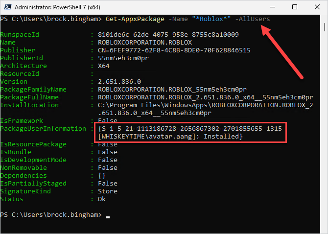 Running the Get-AppxPackage PowerShell command with the -AllUsers parameter to search all user profiles.