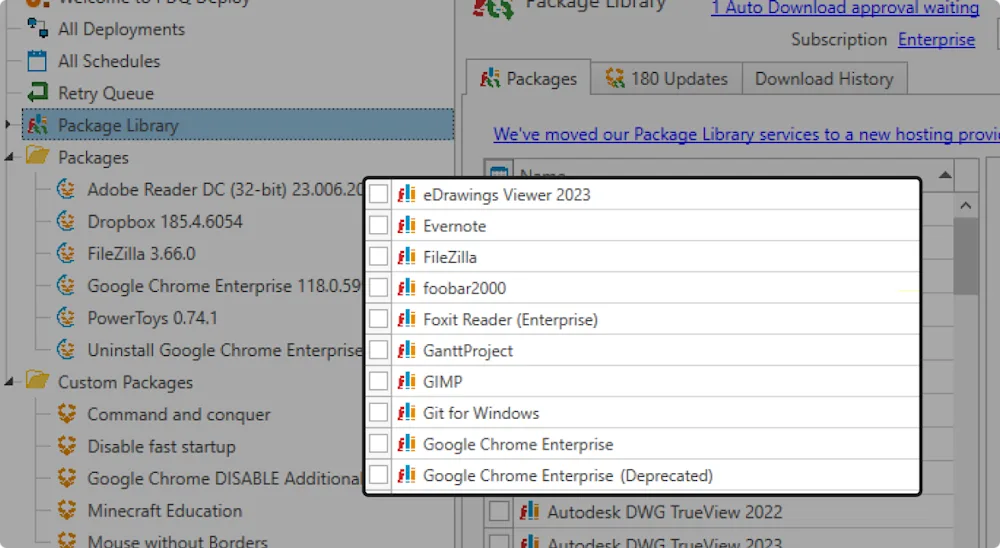 PDQ Deploy UI of package library