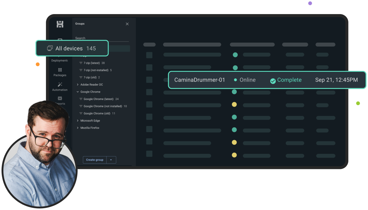 PDQ Connect dashboard with man with glasses