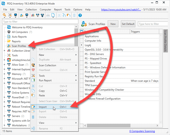 Select the scanner import option in PDQ Inventory.