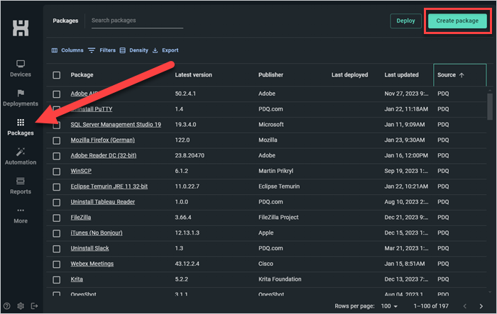 Creating a package in PDQ Connect.