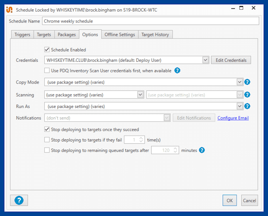 Configure the schedule options