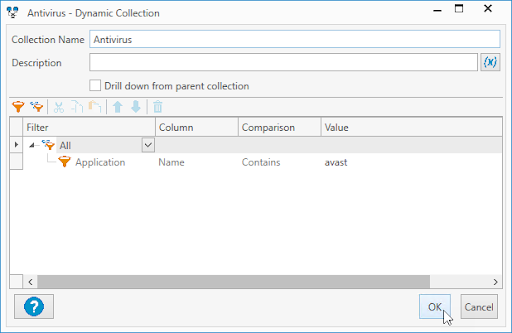Change the filter to Application > Name > Contains > avast and click OK