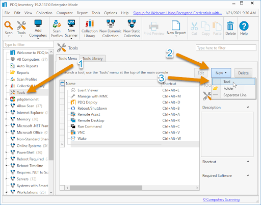 click on Tools in the menu tree, and then click New > Tool