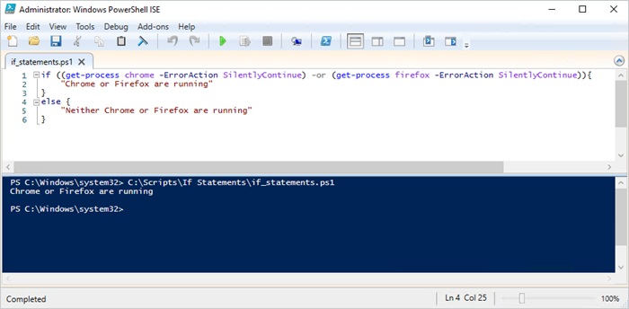 This is a PowerShell if statement example using an -or operator.