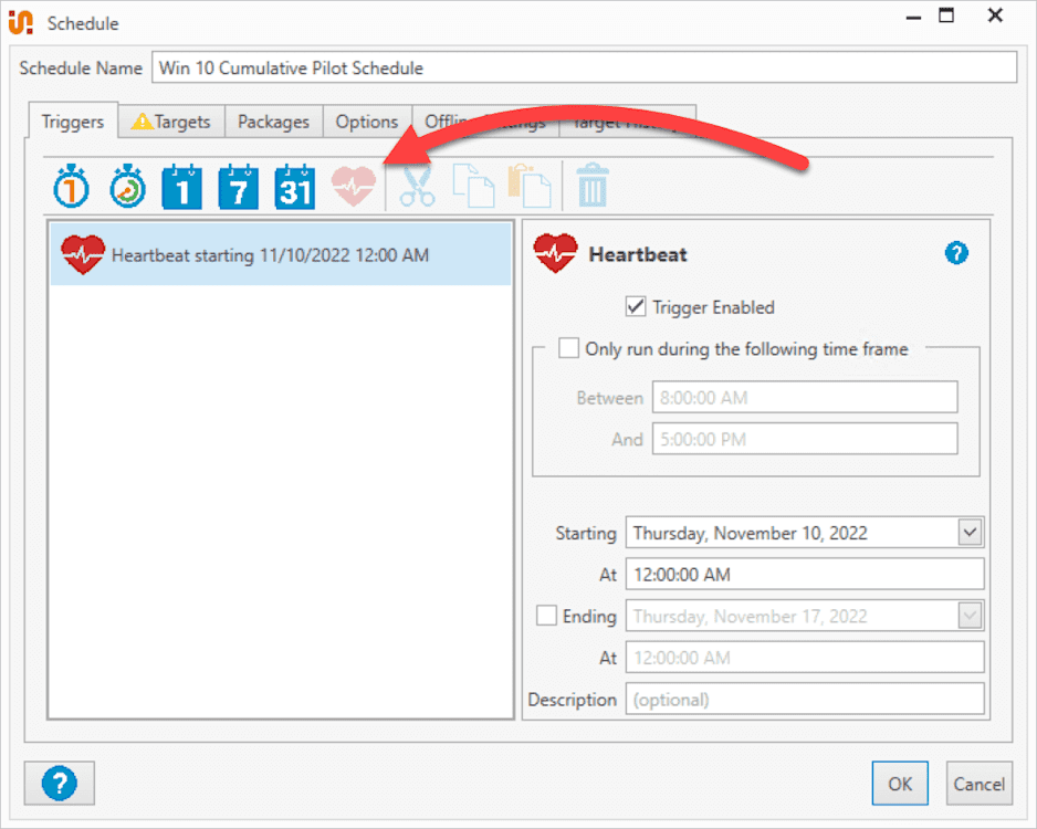Adding a heartbeat trigger to a schedule