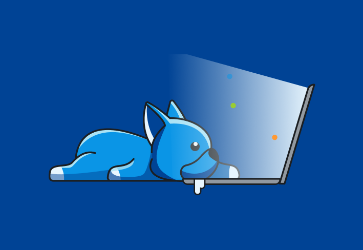 Dog drooling while reading content on laptop