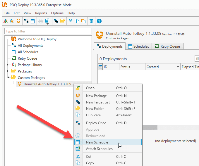 Screenshot of creating a new schedule in PDQ Deploy.