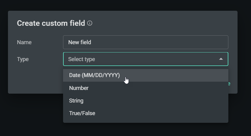Screenshot of custom field options in PDQ Connect