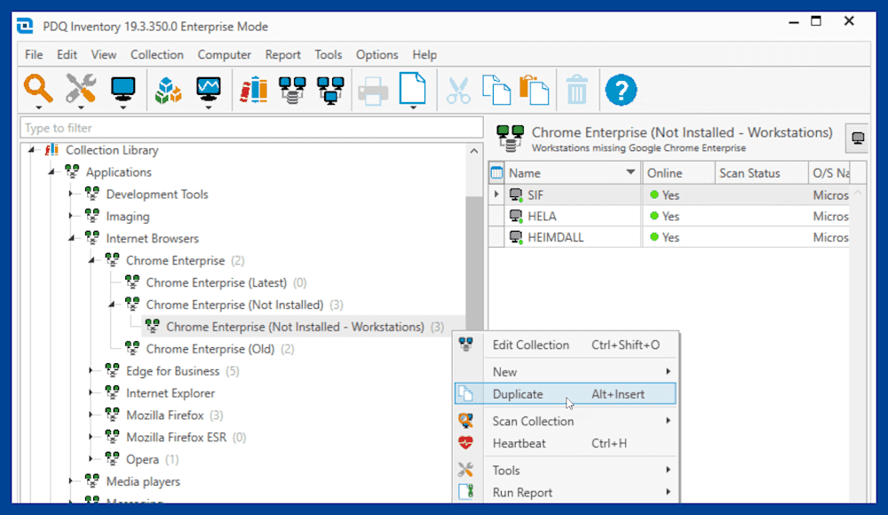 Duplicate the Chrome Enterprise (Not Installed - Workstations) collection