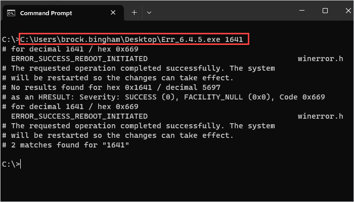Identifying error codes with Microsoft's Error Lookup Tool.