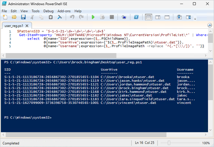 Comparing SIDs to usernames in PowerShell.