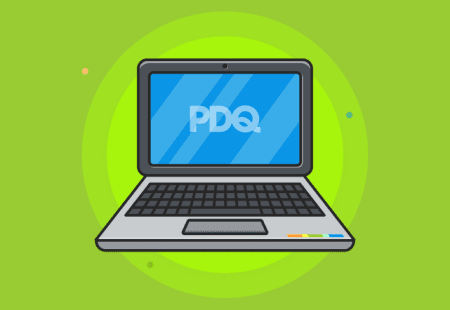 Green laptop with PDQ logo