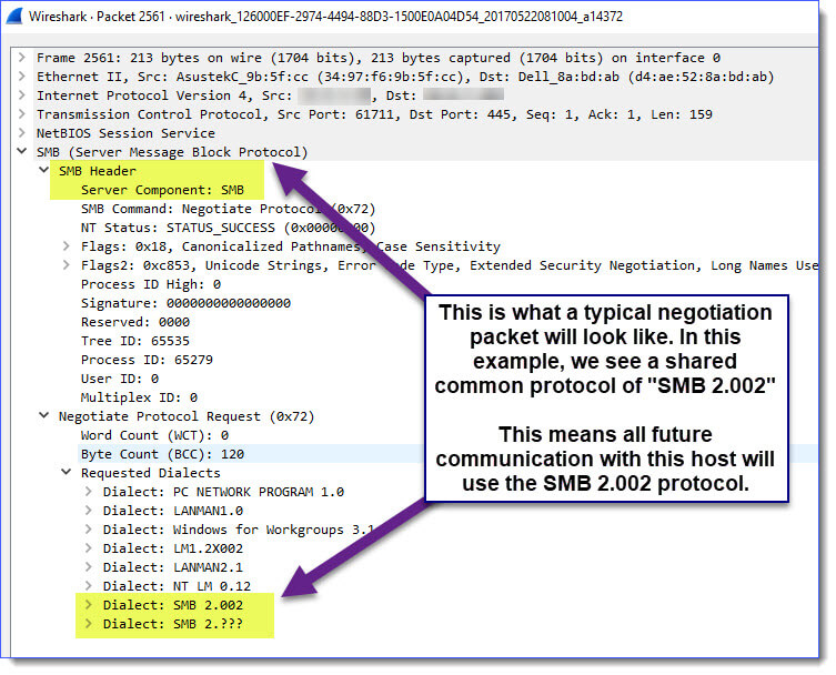 SMB negotiation packet