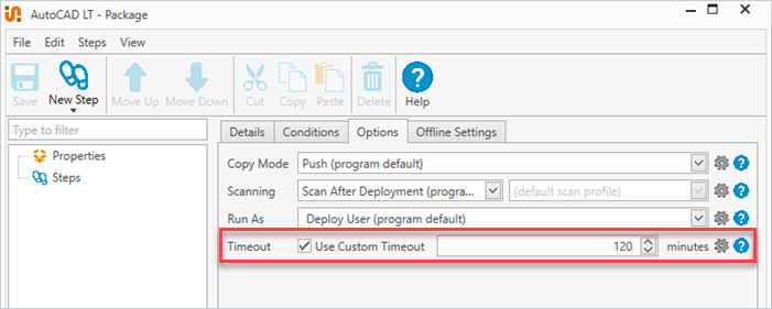 Setting a custom timeout setting in PDQ Deploy.