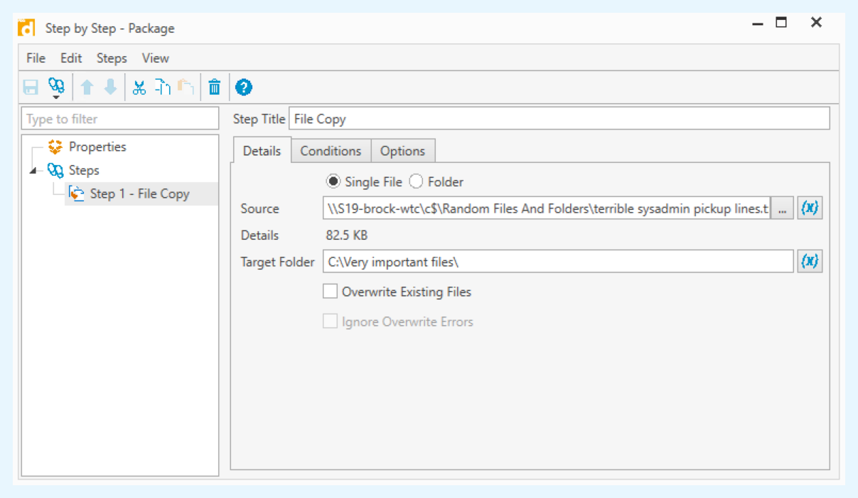 Example of how to use the File Copy step in PDQ Deploy