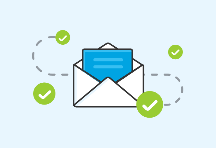 Illustration of mail with letter with check marks