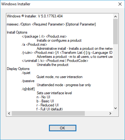 windows installer options