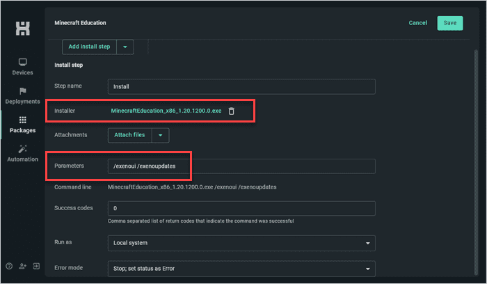 Add your parameters to the package, then save it.