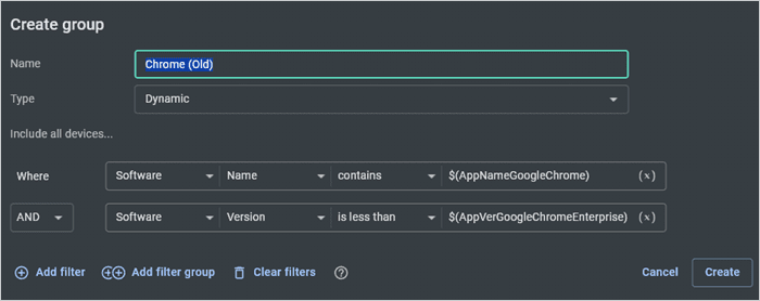 Creating a Google Chrome old group in PDQ Connect