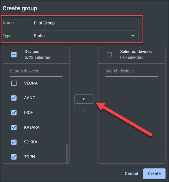 Creating a static group in PDQ Connect.