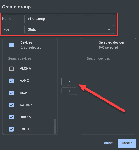 Creating a static group in PDQ Connect.