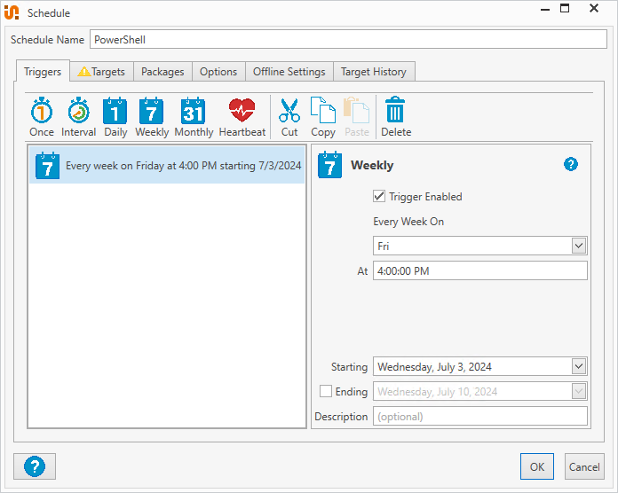 Creating a deployment schedule in PDQ Deploy.