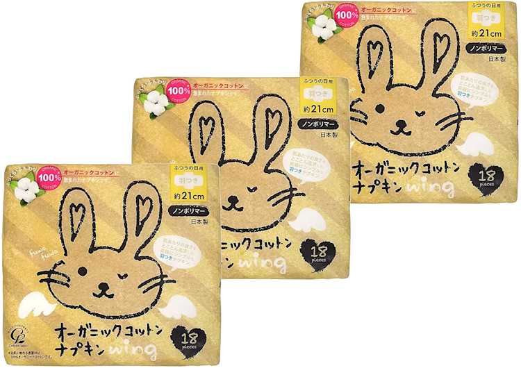 コットンラボ「オーガニックコットンナプキン wing」 昼用 羽つき 21㎝ 18枚×3個