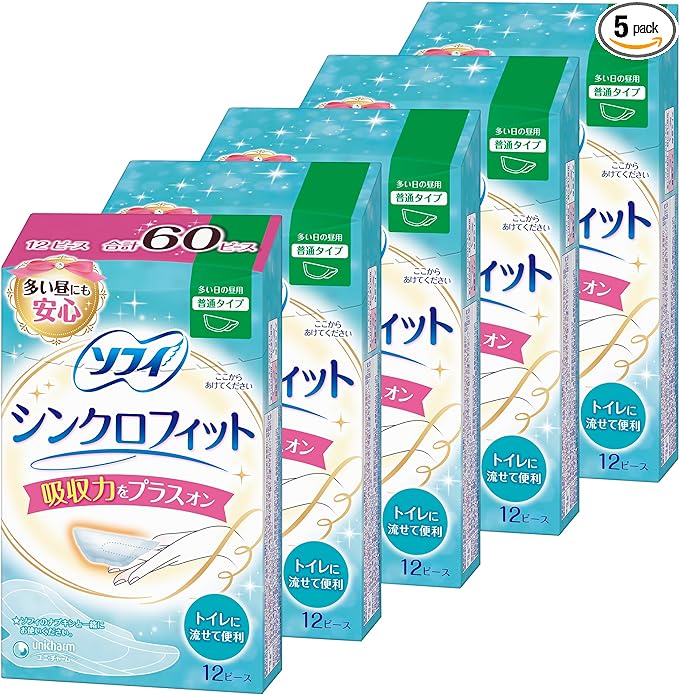 【まとめ買い】ソフィ シンクロフィット 12ピース×5個パック(unicharm Sofy)