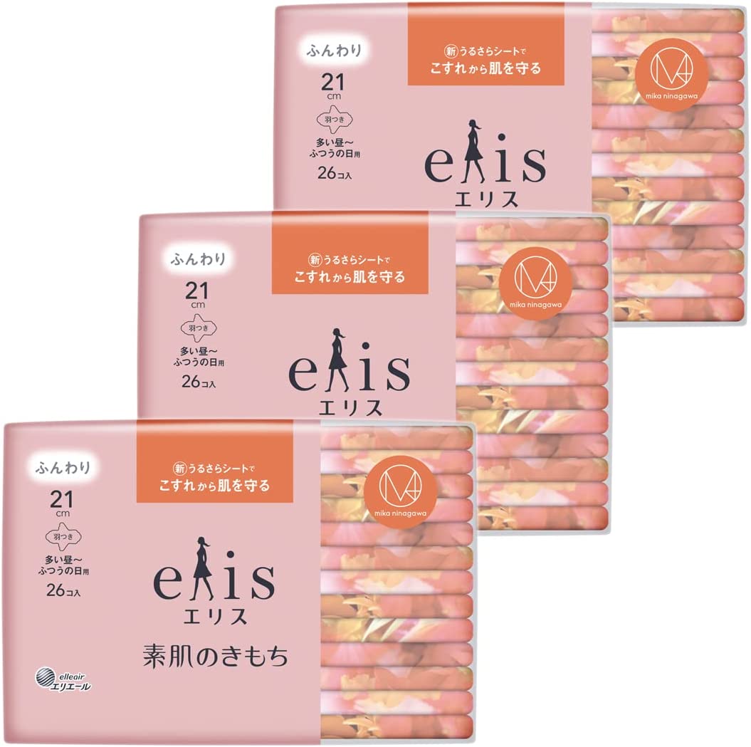M / mika ninagawaコラボデザイン エリス「素肌のきもち」羽つき 21cm(多い昼~ふつうの日用)78枚(26枚×3パック)