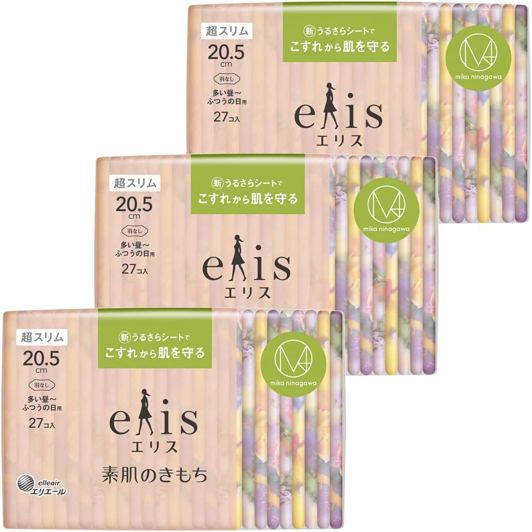 M / mika ninagawaコラボデザイン エリス「素肌のきもち 超スリム」羽なし 20.5cm(多い昼~ふつうの日用)81枚(27枚×3パック)