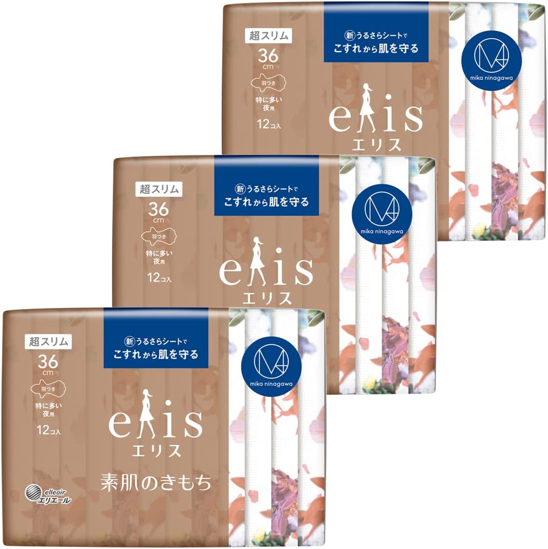M / mika ninagawaコ ラボデザイン エリス「素肌のきもち 超スリム」羽つき 36cm(特に多い夜用)36枚(12枚×3パック)