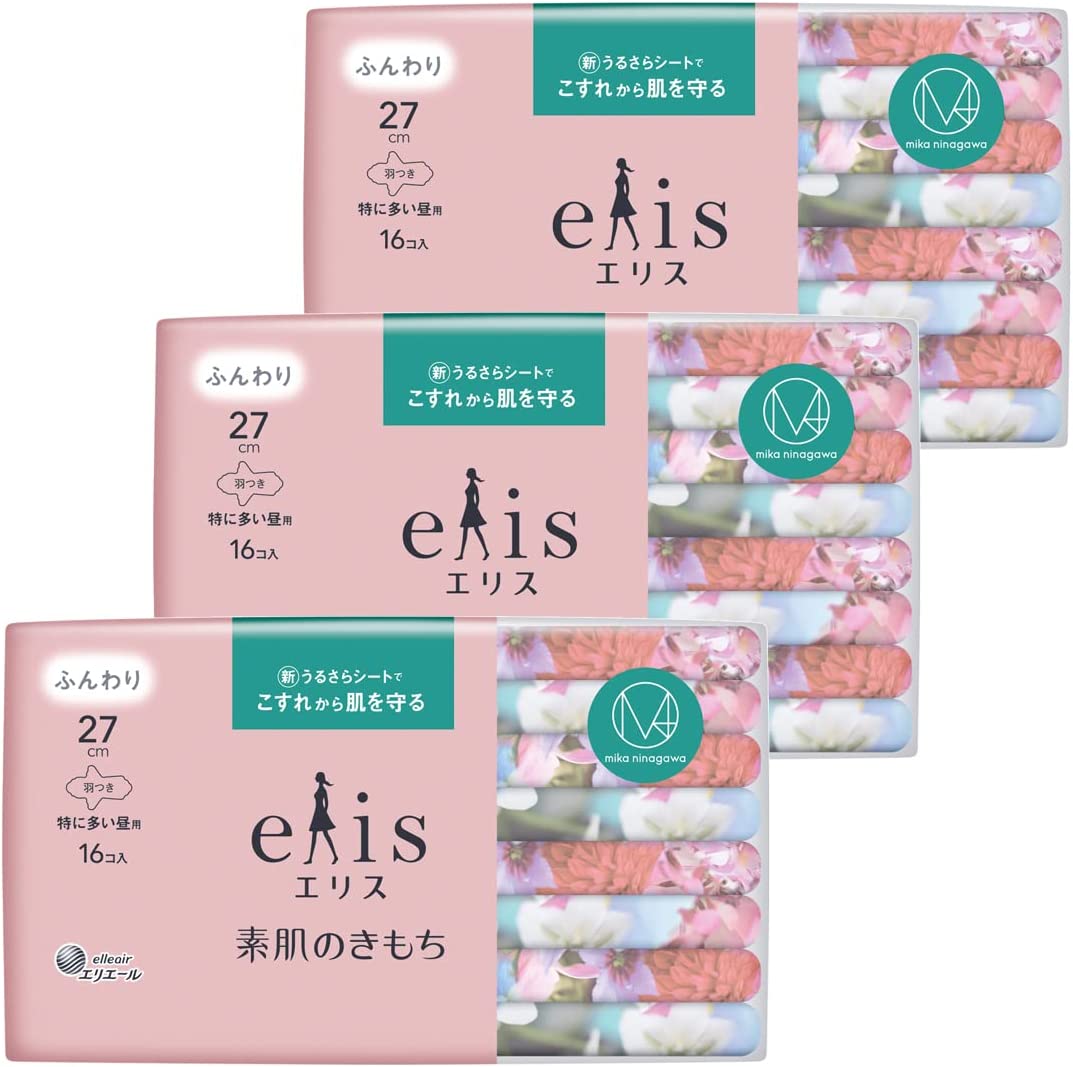 M / mika ninagawaコラボデザイン エリス「素肌のきもち」羽つき 27cm(特に多い昼用)48枚(16枚×3パック)