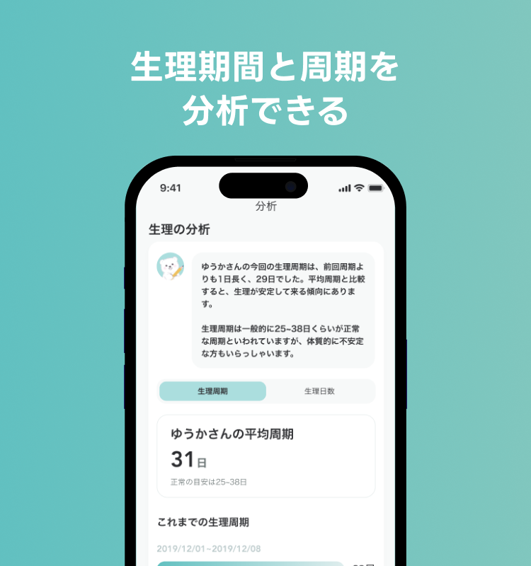 生理期間と周期を分析できる