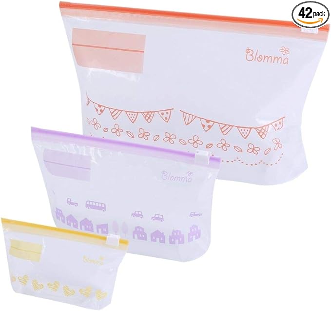 スライドジッパー Aタイプ (横型3種 42枚入) 食品保存袋 マチ付 北欧柄 Blomma