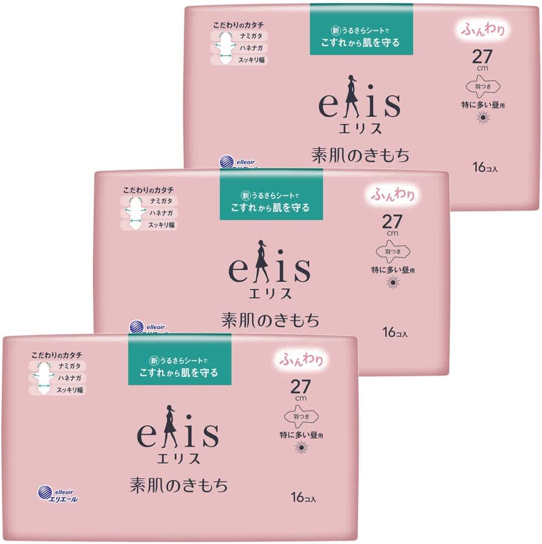 エリス「素肌のきもち」羽つき 27cm(特に多い昼用)48枚(16枚×3パック)