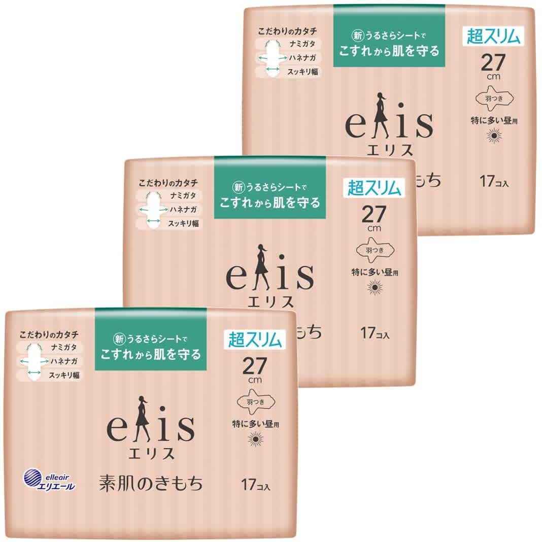 エリス「素肌のきもち 超スリム」羽つき 27cm(特に多い昼用)51枚(17枚×3パック)