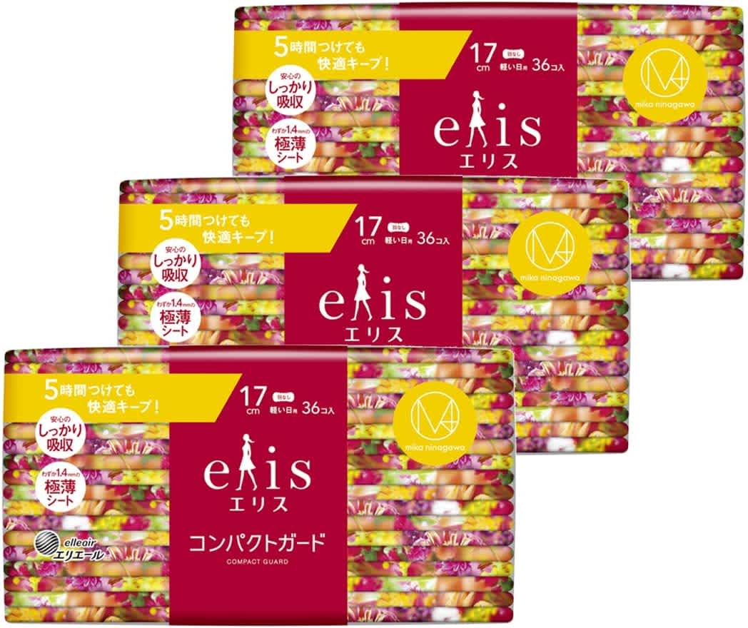 M / mika ninagawaコラボデザイン エリス「コンパクトガード」羽なし 17cm(軽い日用)108枚(36枚×3パック)