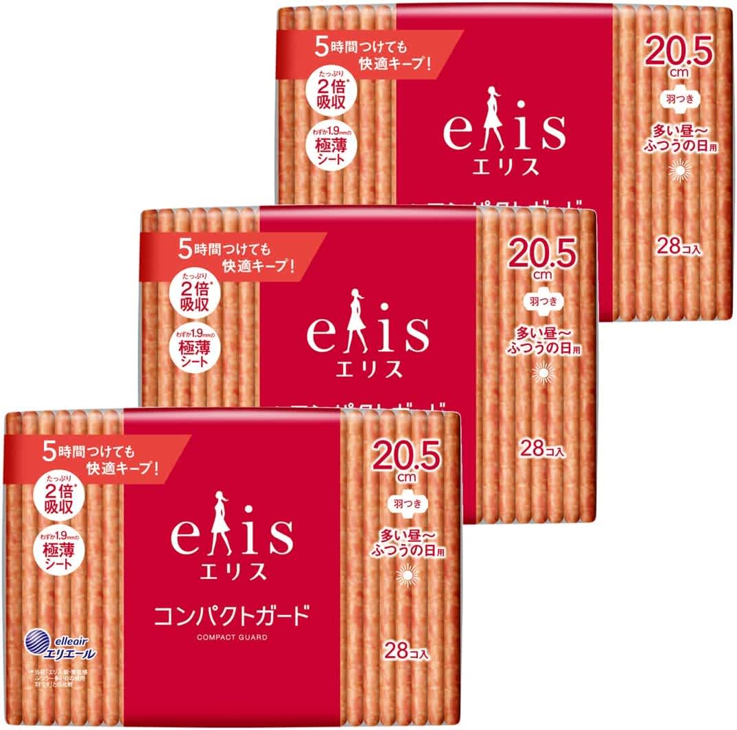 エリス「コンパクトガード」羽つき 20.5cm(多い昼~ふつうの日用)84枚(28枚×3パック)