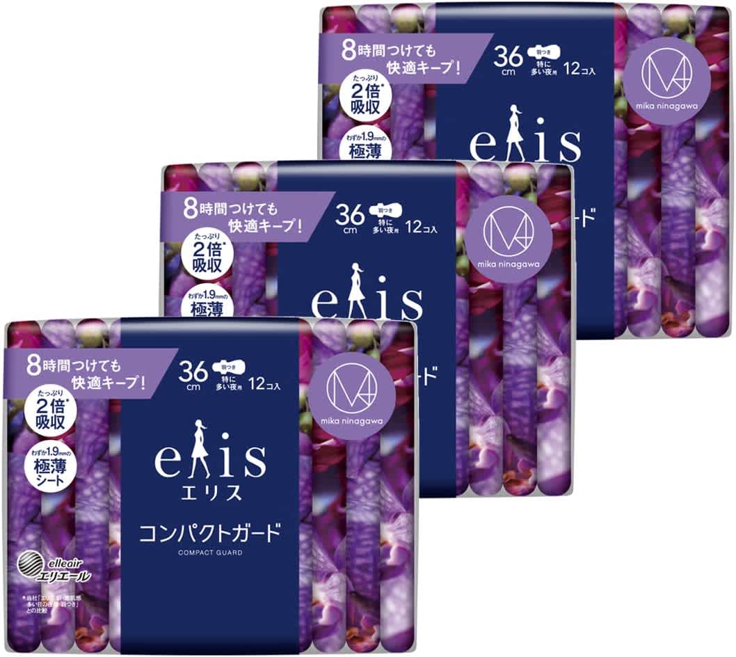 M / mika ninagawaコラボデザイン エリス「コンパクトガード」羽つき 36cm(特に多い夜用)36枚(12枚×3パック)